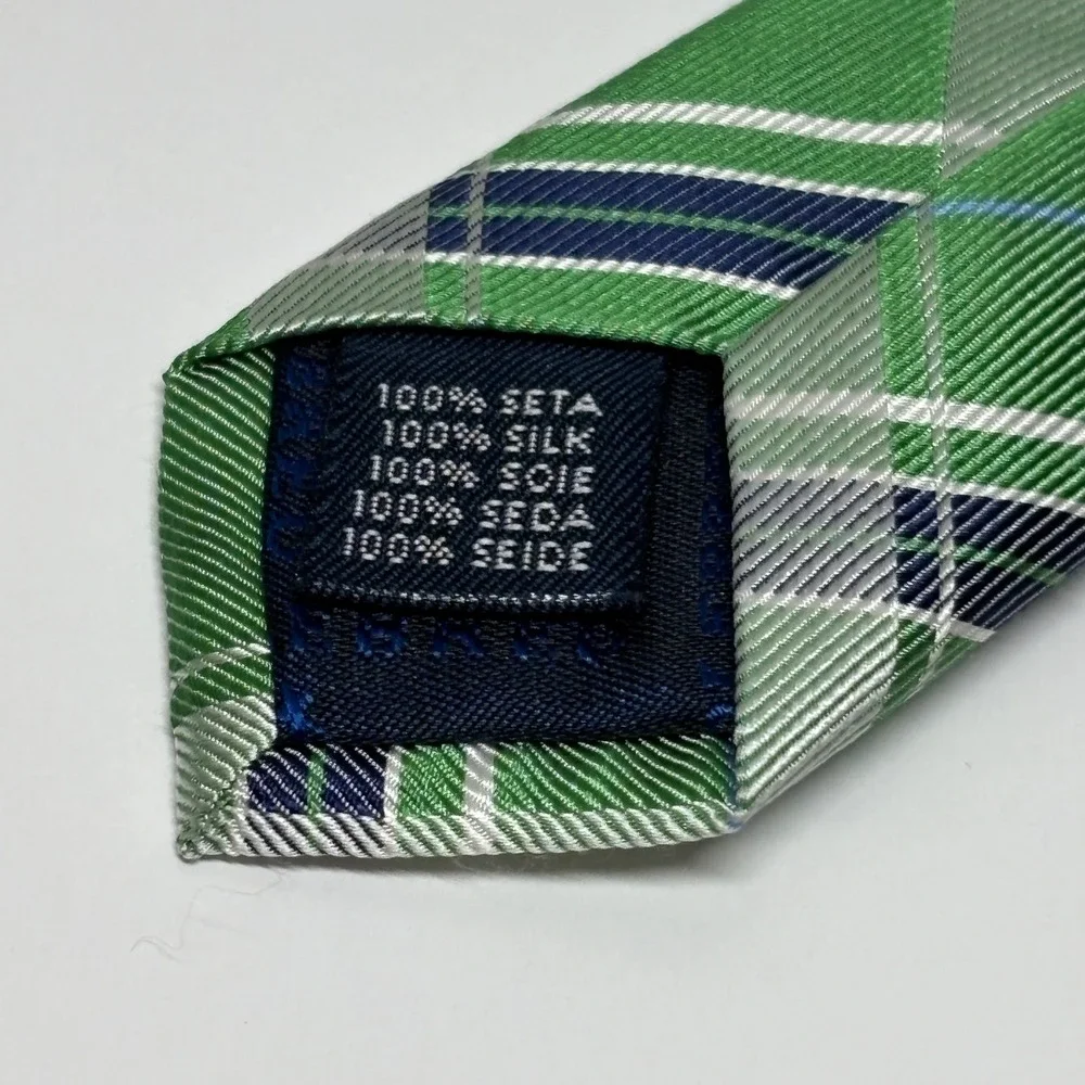 Saddlebred Silk Necktie Mens One Size Green Plaid Classic Formal Tie Preppy